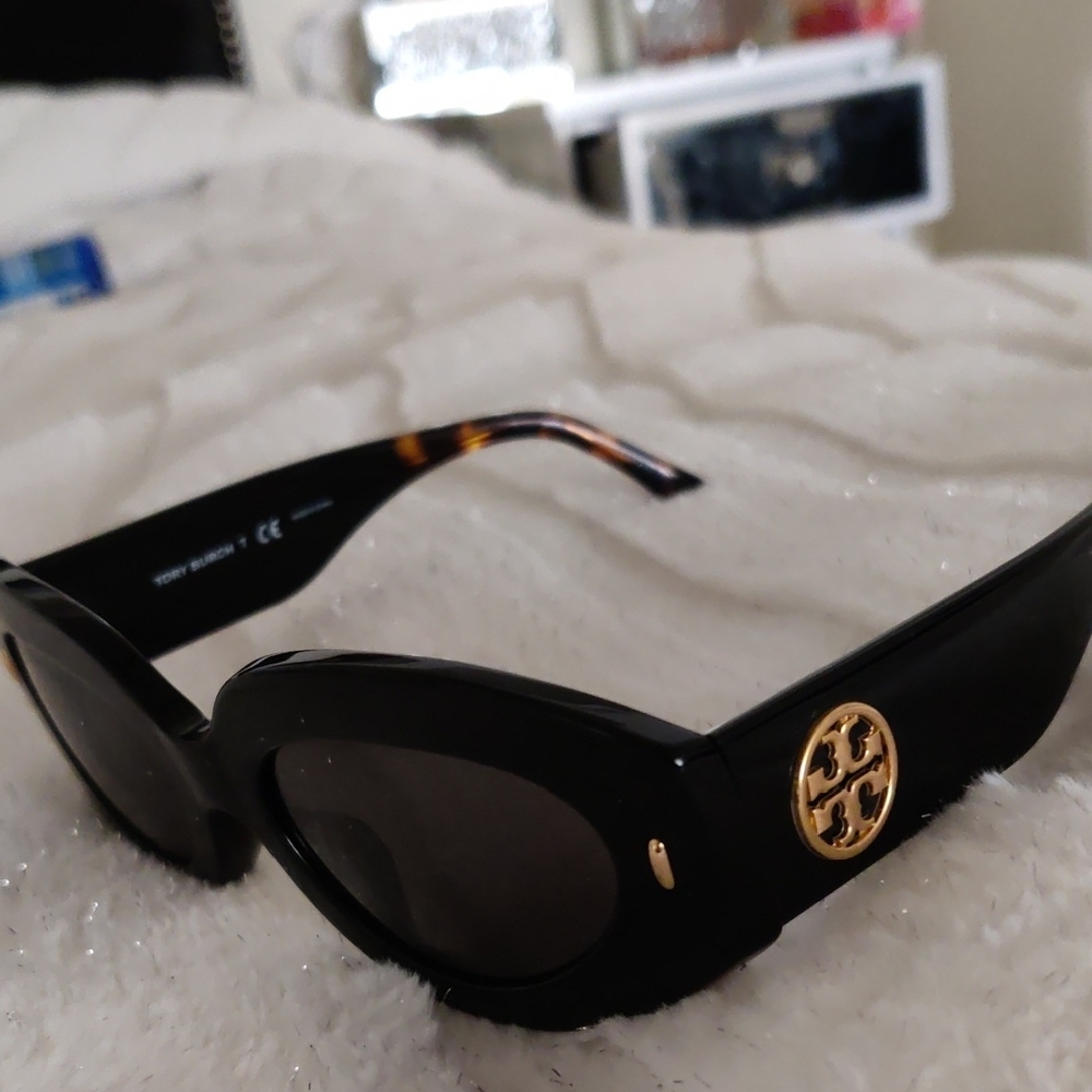 Tory Burch Black and Gold Sunglasses with Signature Logo